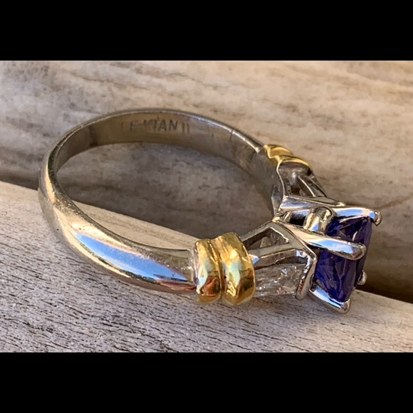 LeVian * Stunning Tanzanite & Baguette Diamond Platinum & 18k Gold Ring - Picture 10 of 14